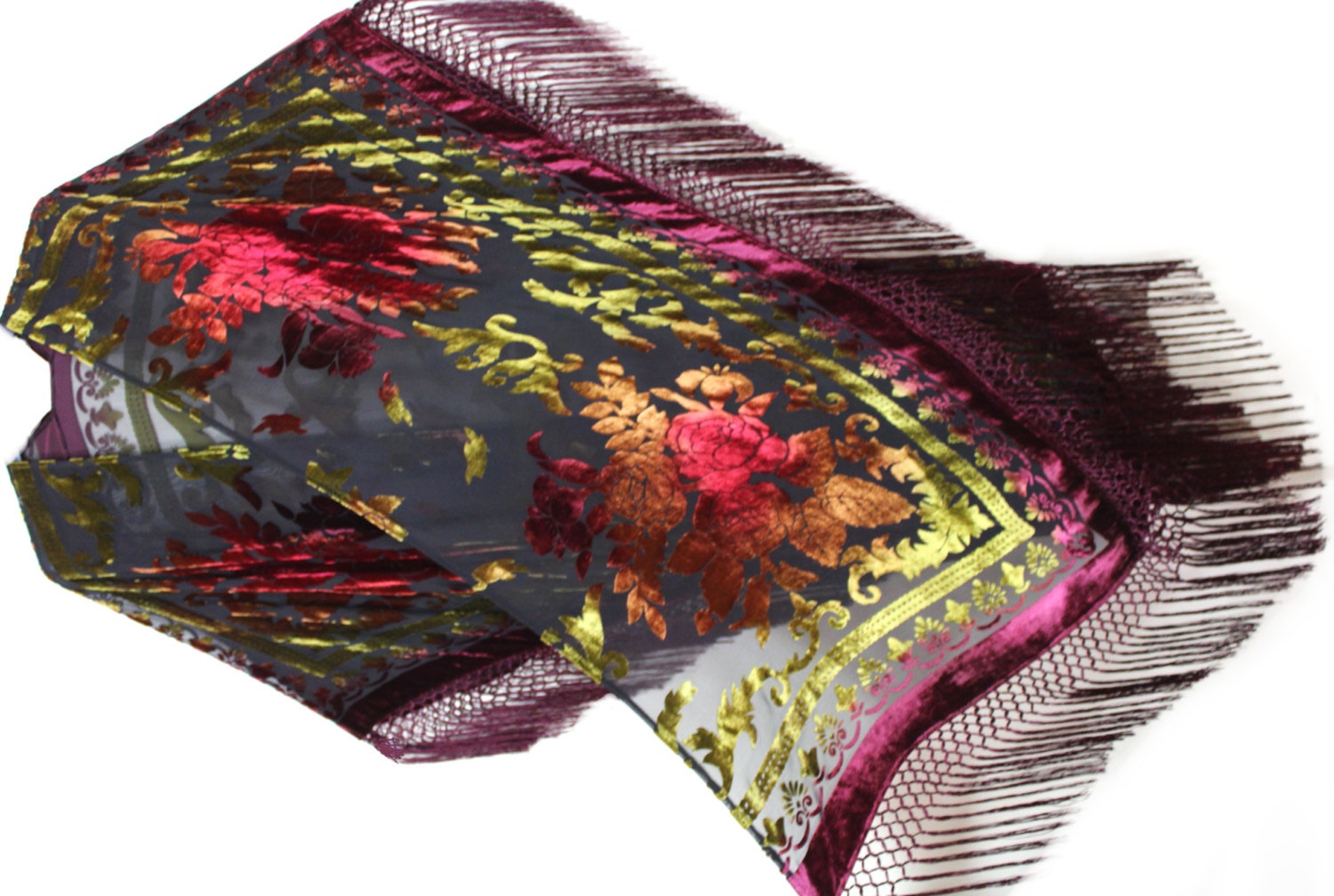 Maya Matazaro Tye Dye Burgunder Kimono Ausbrenner Samt Jacke Mantel von BoutiqueMaya