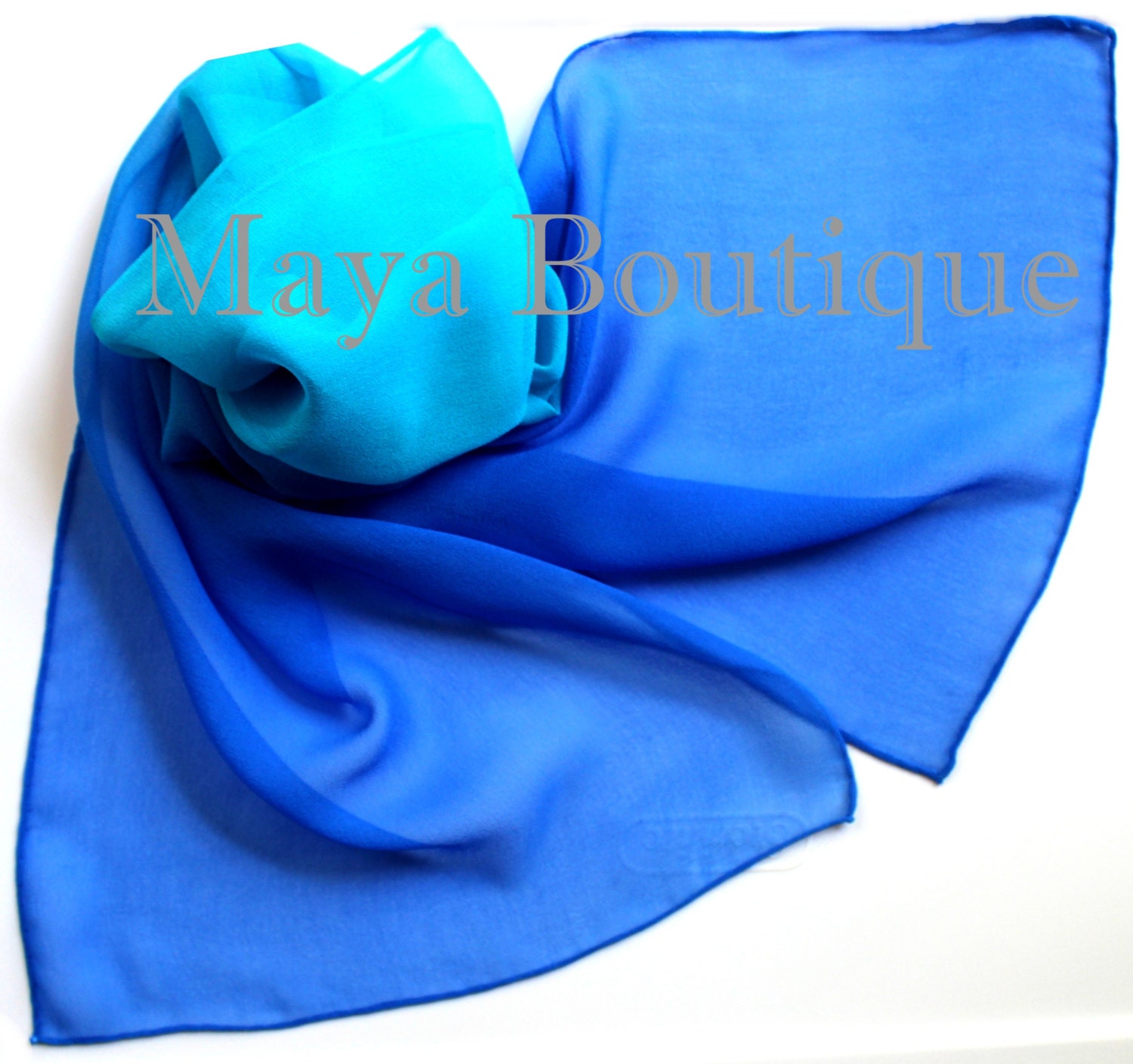 Passende Seidenhalsband & Schal Handgefärbt Blau Türkis Ombre Maya Matazaro - Kunst Zu Tragen + Geschenkbox von BoutiqueMaya