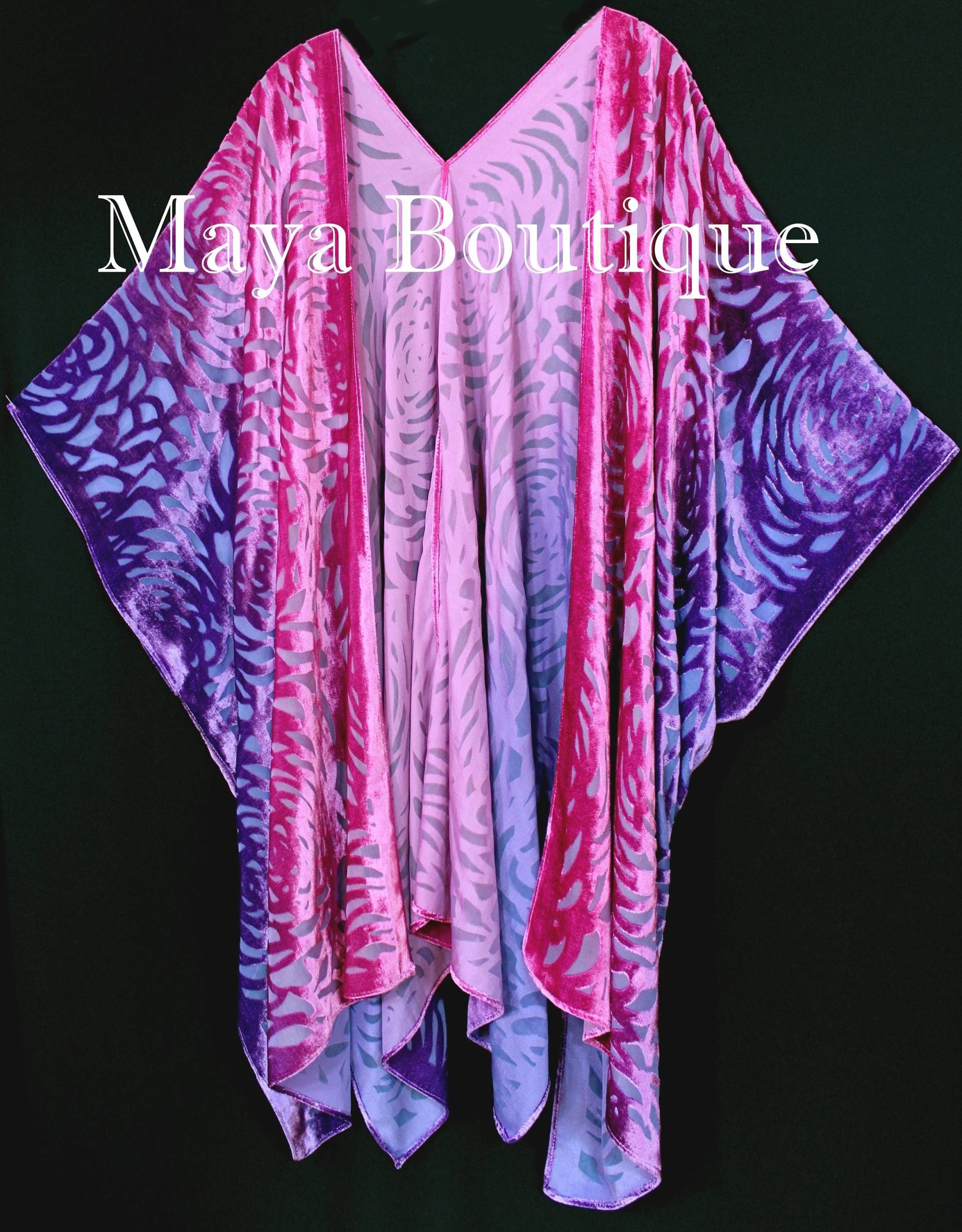 Rosa Lila Camellia Burnout Samt Kaftan Kimono Duster Handgefärbt Maya Matazaro Usa Made von BoutiqueMaya