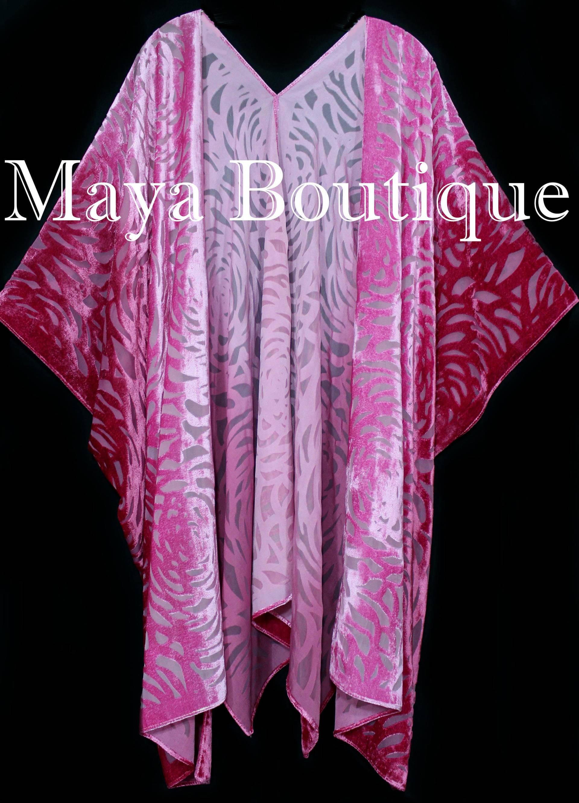 Rosa Ombre Camellia Burnout Samt Kaftan Kimono Jacke Handgefärbt Maya Matazaro Usa Made von BoutiqueMaya