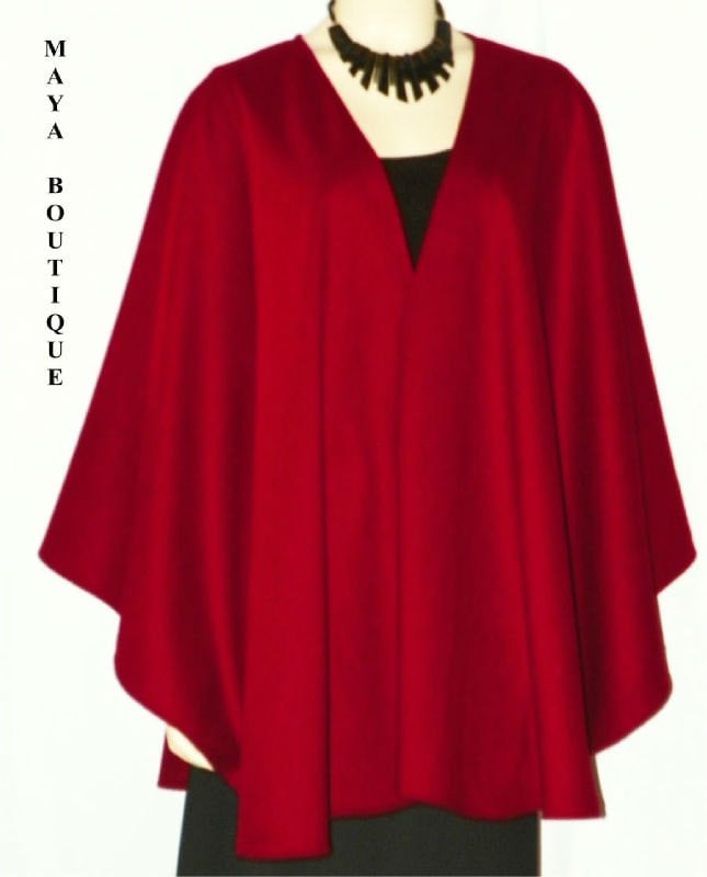 Scarlet Rot Kaschmir Wolle Cape Ruana Wickel-Mantel Von Maya Matazaro Made in Usa Neu von BoutiqueMaya