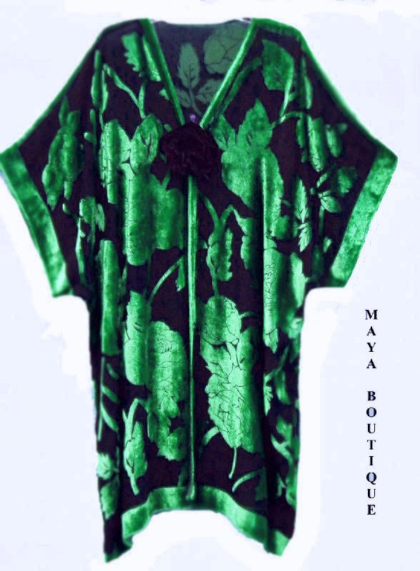 Seide Ausbrenner Samt Jacke Kimono Duster Grün & Schwarz Kein Fransen Maya Matazaro von BoutiqueMaya