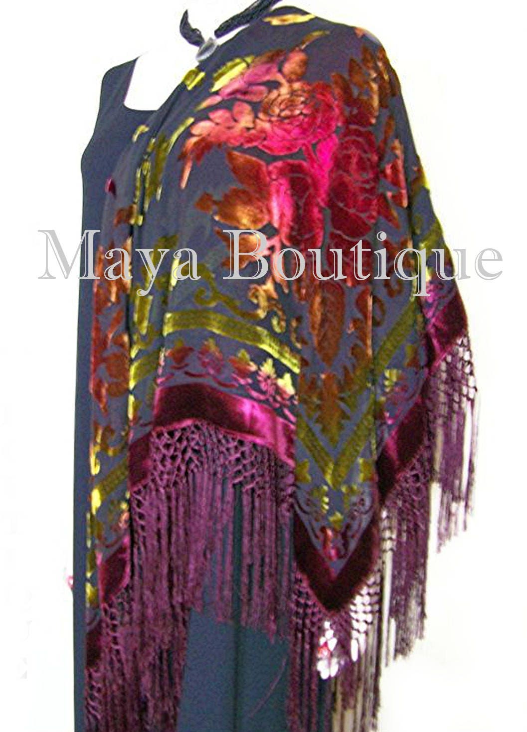 Seide Ausbrenner Samt Klavier Schal Wickelschal Tye Dye Burgund Gold Multi von BoutiqueMaya