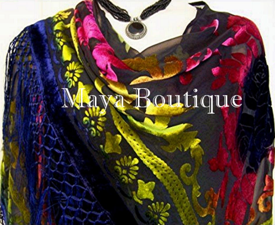 Seide Ausbrenner Samt Klaviertuch Wickelschal Tye Dye Blue Maya Matazaro von BoutiqueMaya