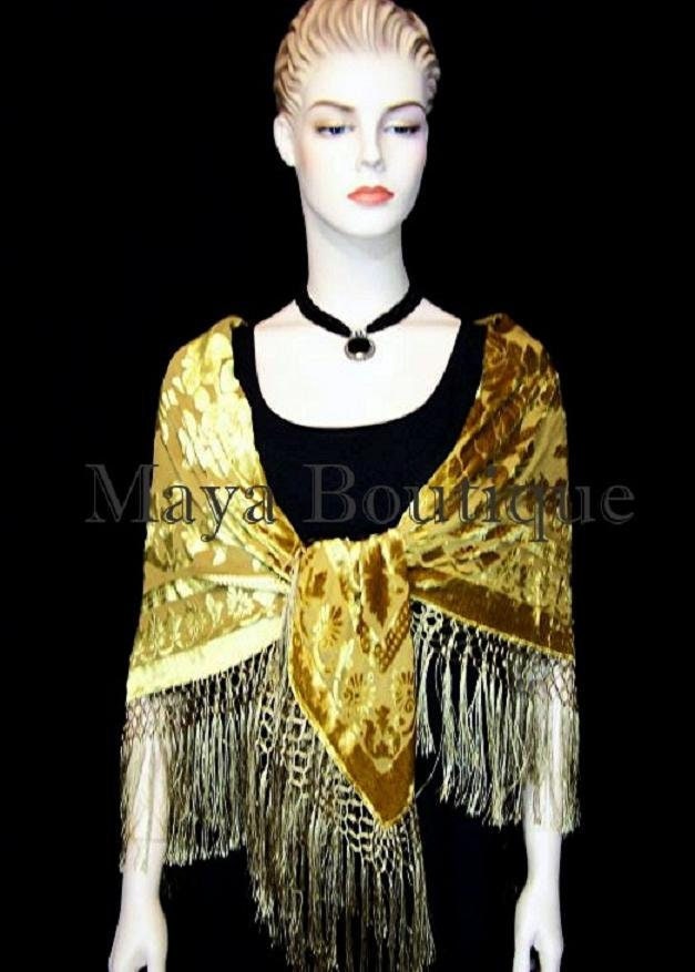 Seide Klaviertuch Wickelschal Ausbrenner Samt Antik Gold Handgefärbt Maya Matazaro von BoutiqueMaya