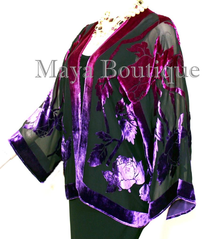 Seidensamt Jacke Kurz Kimono No Fransen Handgefärbt Rosa Lila Maya Matazaro von BoutiqueMaya
