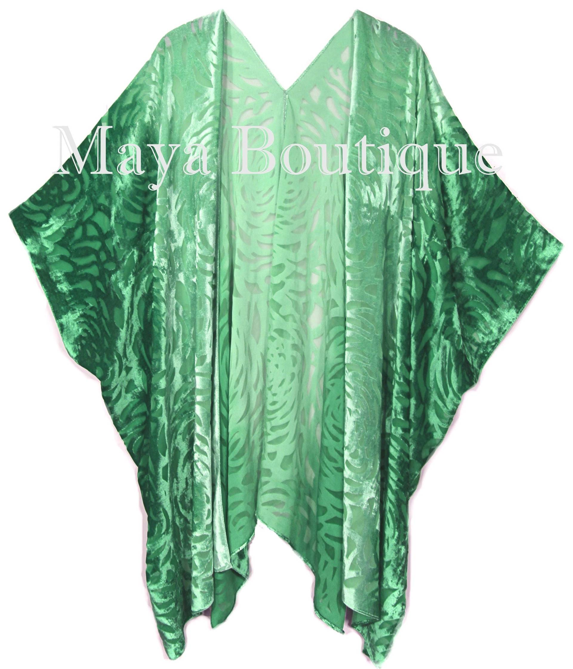 Smaragdgrün Ombre Camellia Burnout Samt Kaftan Kimono Hand Dye Maya Matazaro von BoutiqueMaya