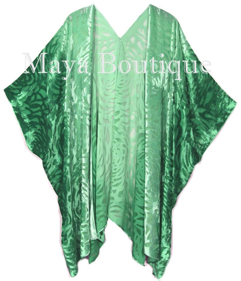 Smaragdgrün Ombre Camellia Burnout Samt Kaftan Kimono Hand Dye Maya Matazaro von BoutiqueMaya