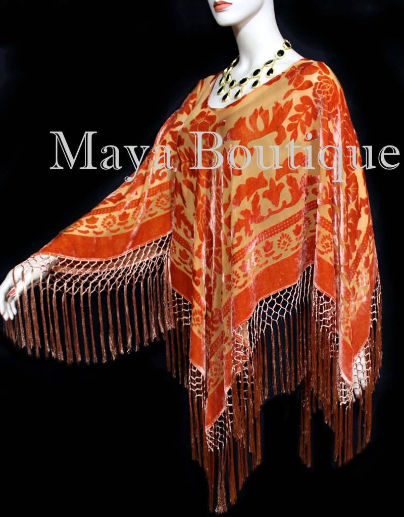 Tangerine Seide Burnout Samt Poncho Fransentuch Maya Matazaro One Size Tangerine Seide Burnout Samt Poncho Fransentuch Maya Matazaro One Size von BoutiqueMaya