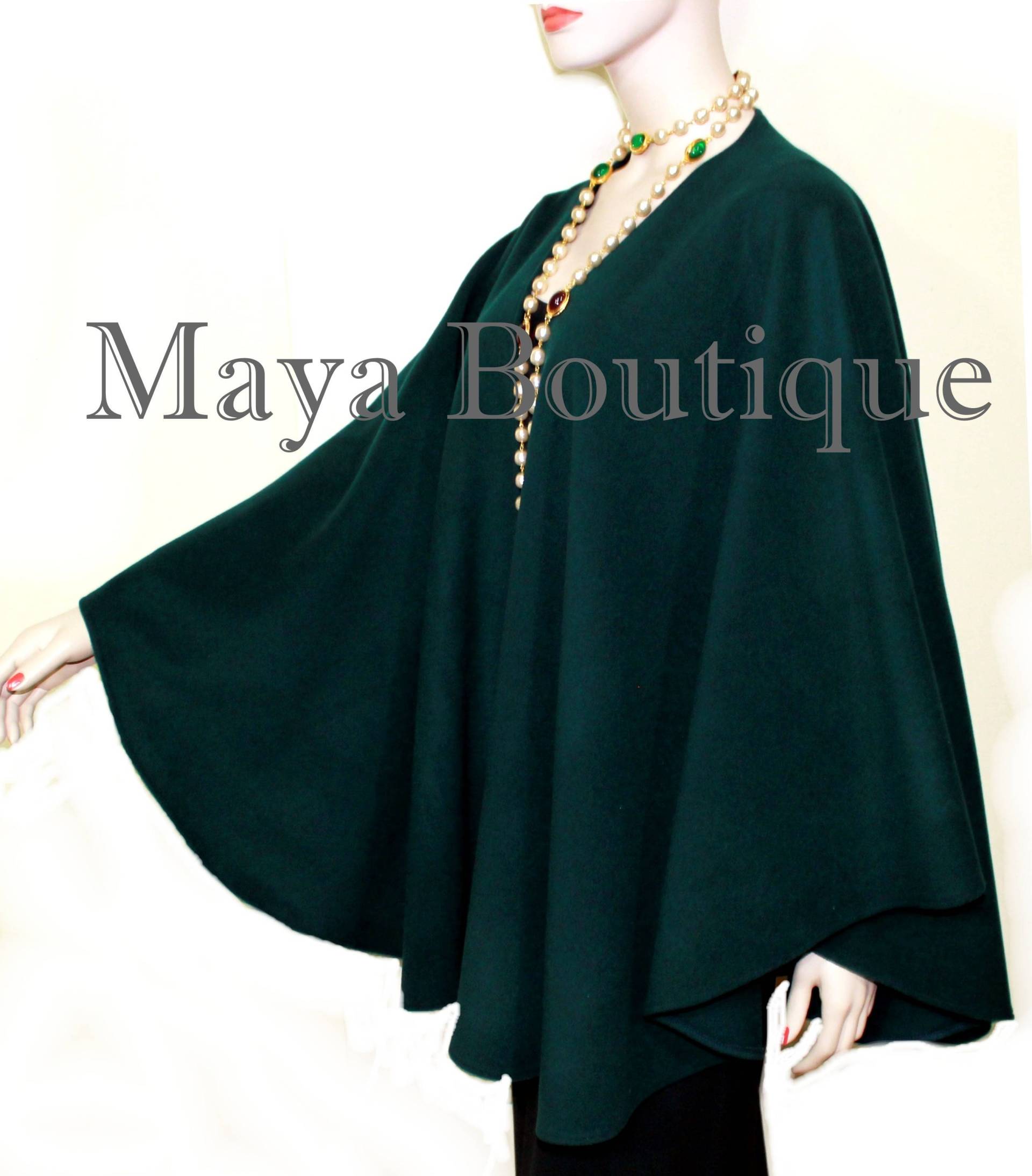 Waldgrünes Cape Ruana Wickelmantel Kaschmir Wolle Mischung Maya Matazaro Usa Made von BoutiqueMaya