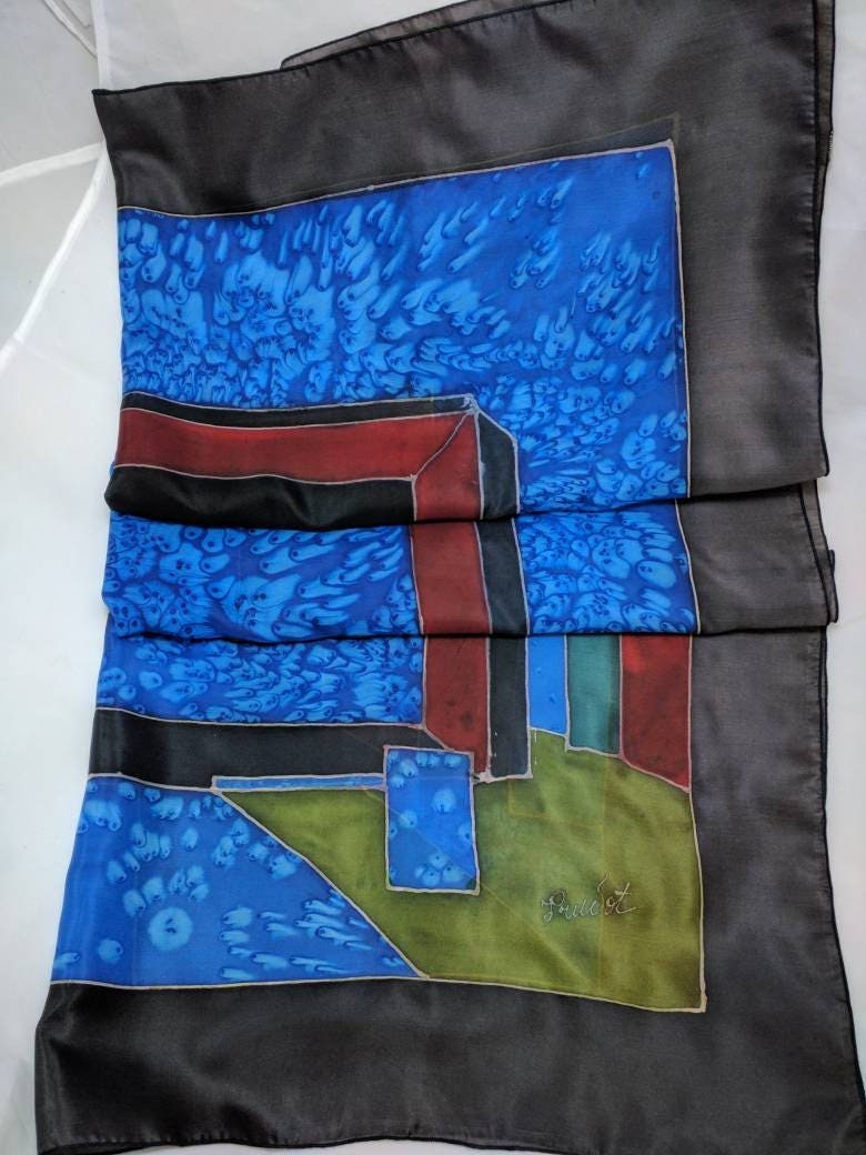 Original Abstraktes Handbemaltes Seidenquadrat - Neuzustand Original Abstraktes Handbemaltes Seidenquadrat - Neuzustand von BoutiqueVintageBox