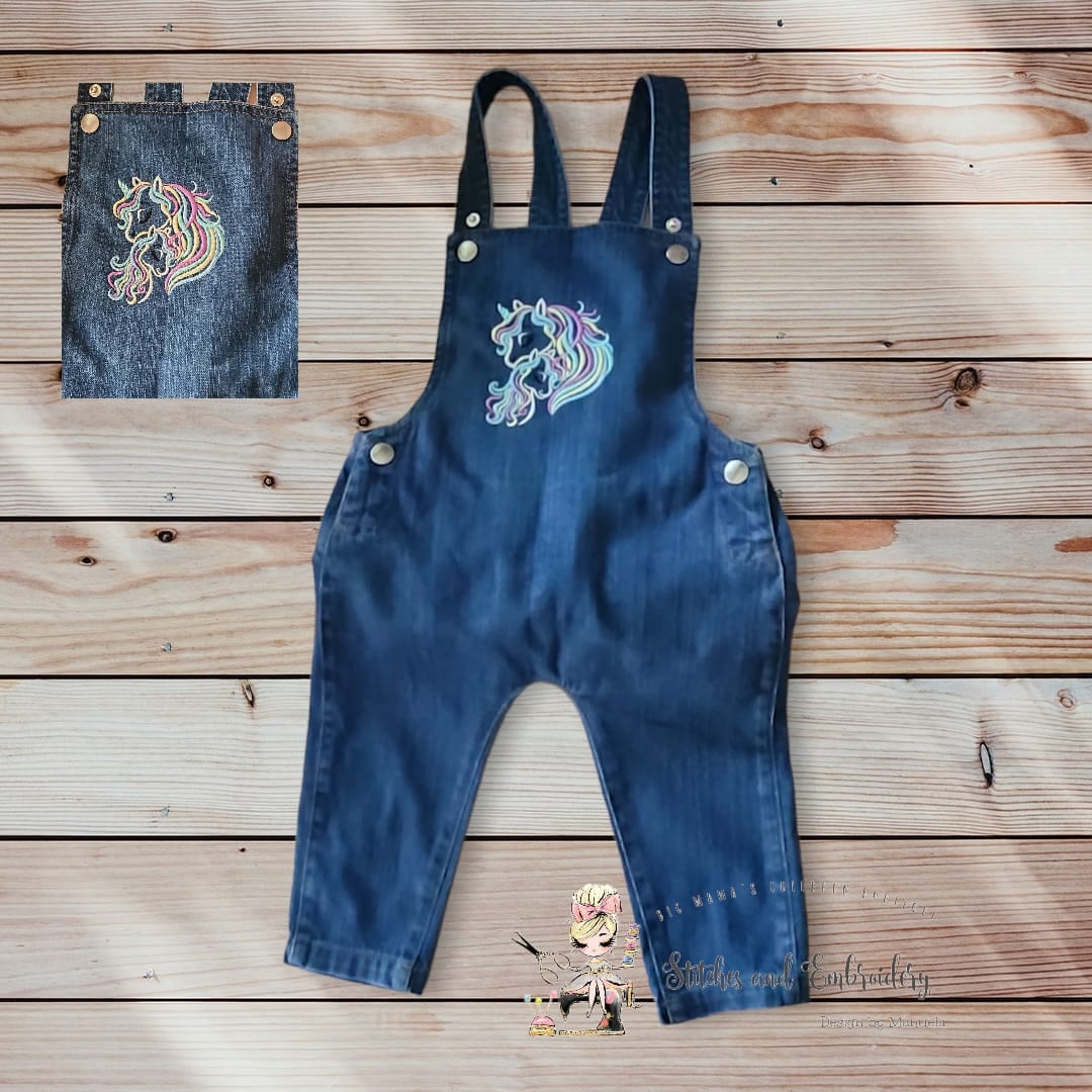 Denim Latzhose/Kinderkleidung Babybekleidung Unicorn Mama Und Baby 6 Bis 12 Monate von BoutiquebyBigMama