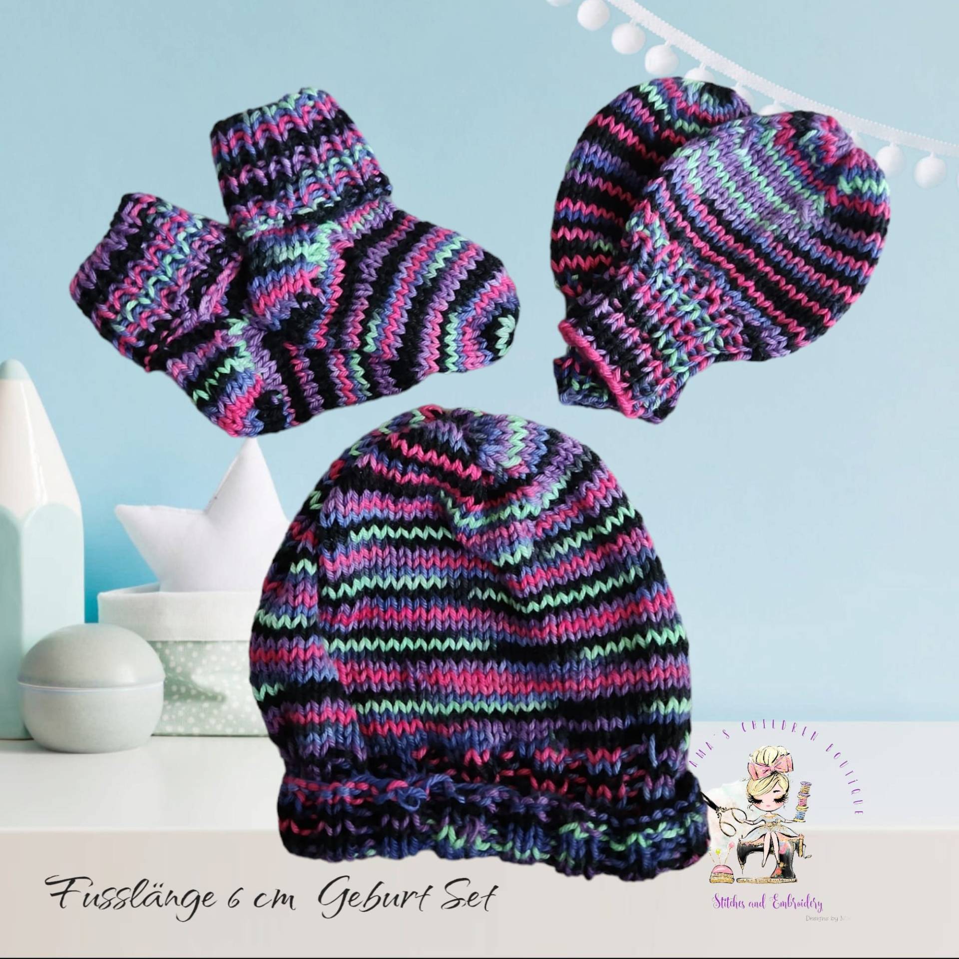 Erstling Set Gestrickt, Socke, Mütze Fäustling, Baby von BoutiquebyBigMama
