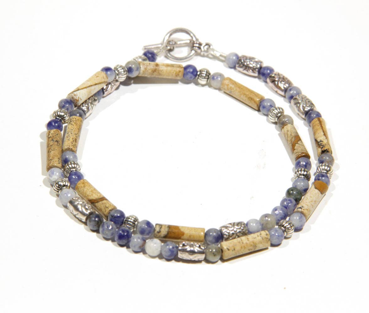 Boho Halskette Für Männer Geschenk Freund Freundin Ihn Bijou Frauen Blau Spot Jaspis Boho Halskette Für Männer Geschenk Freund Freundin Ihn Bijou Frauen Blau Spot Jaspis von BoutiquedAdele