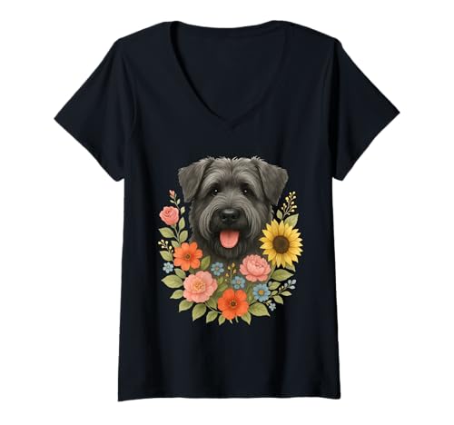 Damen Bouvier des Flandres Blume T-Shirt mit V-Ausschnitt von Bouvier des Flandres Dog