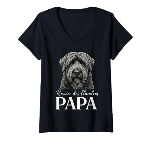 Damen Bouvier des Flandres Papa T-Shirt mit V-Ausschnitt von Bouvier des Flandres Dog