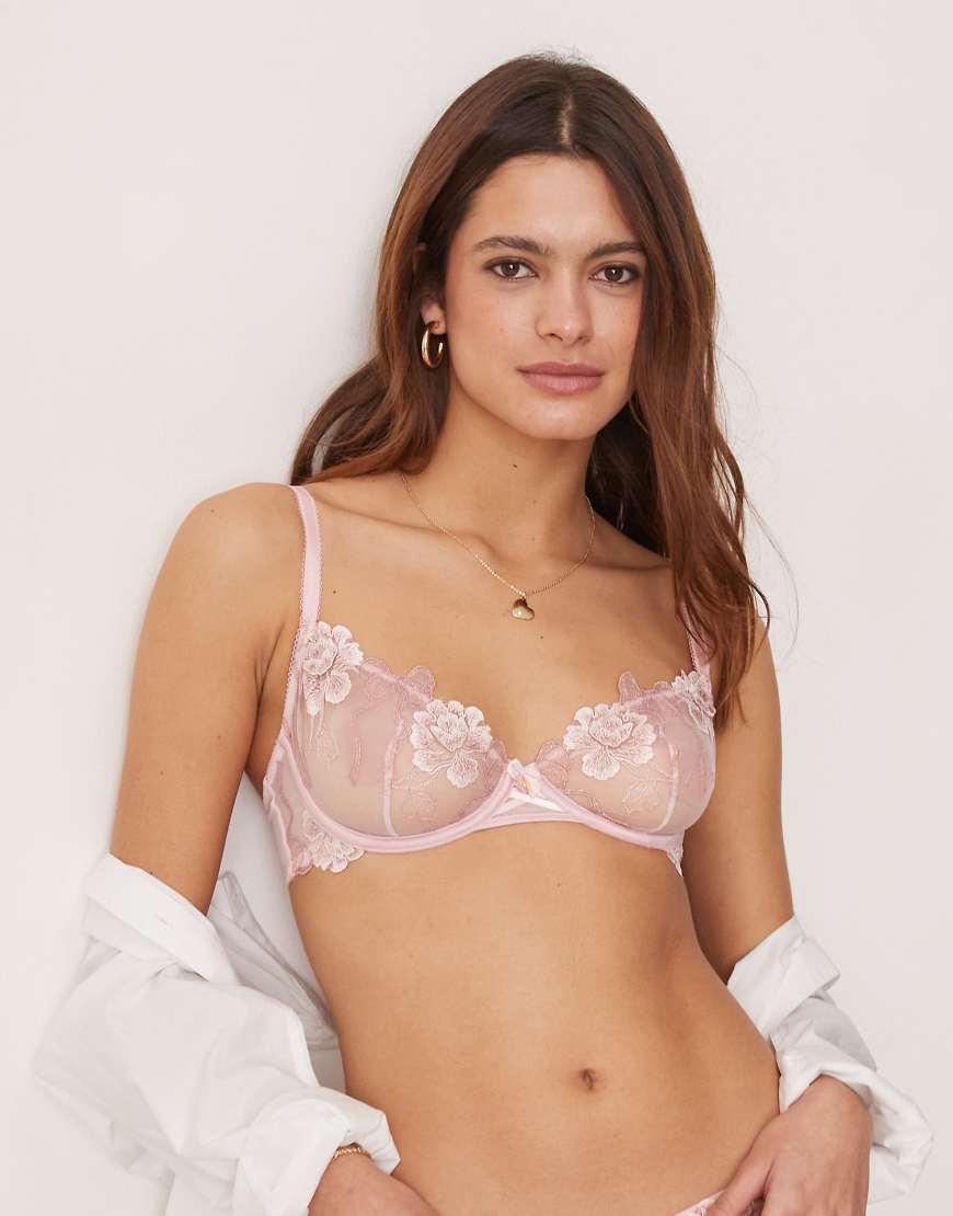 Boux Avenue - Balconette-BH in Rosa mit Blumenstickerei und Schleife von Boux Avenue