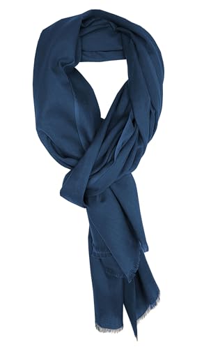 Bovari Schal Damen aus 100% gekämmter Bio-Baumwolle - handgewebt- leicht, atmungsaktiv, dünn - Sommerschal in XL-Größe 180x70 cm (dunkelblau/poseidon blue) von Bovari