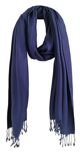 Bovari Schal Pashmina aus Premium Viskose - weich wie Kaschmir -, glänzend wie Seide - 200x70 cm XL Damen-Schal (blau/dunkelblau) von Bovari