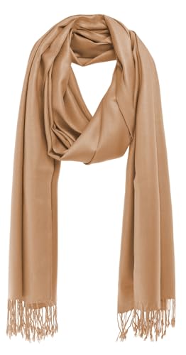 Bovari Schal Pashmina aus Premium Viskose - weich wie Kaschmir -, glänzend wie Seide - 200x70 cm XL Damen-Schal (camel) von Bovari