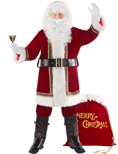 Boveco 10PCS Deluxe Weihnachten Santa Claus Kostüm Männer Santa Anzug Cosplay Erwachsene Rot Samt Outfit S von Boveco