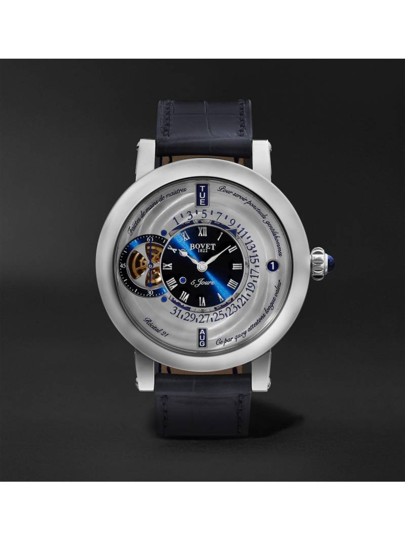 Bovet - Récital 21 Limited Edition Hand-Wound Perpetual Calendar 44.4mm Titanium and Croc-Effect Leather Watch, Ref. No. R210002 - Men - Blue von Bovet