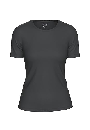 BOVIVA 10100 Damen Basic Rundhals (Round-Neck) Kurzarm T-Shirt/Jersey Tshirt Oberteile, Basics und Shirts aus Baumwolle einfarbig für den Sommer Venus Black,38 von BOVIVA