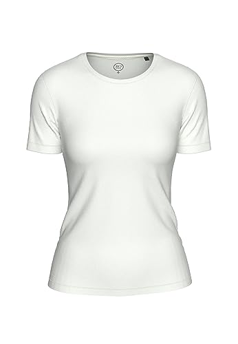 BOVIVA 10100 Damen Basic Rundhals (Round-Neck) Kurzarm T-Shirt/Jersey Tshirt Oberteile, Basics und Shirts aus Baumwolle einfarbig für den Sommer Venus White,46 von BOVIVA