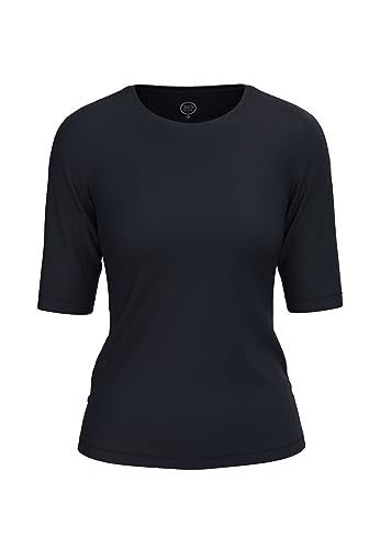 BOVIVA 10102 Damen Basic Rundhals (Round-Neck) Halbarm Kurzarm T-Shirt/Jersey Tshirt Oberteile, Basics und Shirts aus Baumwolle in Unifarben für den Sommer Venus Marine Classic,36 von BOVIVA