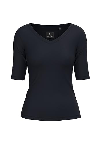 BOVIVA 23102 Premium Damen Basic V-Ausschnitt V Ausschnitt Neck Kurzarm T-Shirt (Tshirt) /Jersey Oberteile, Basics und Shirts aus Baumwolle in Unifarben Premium Marine Classic,36 von BOVIVA