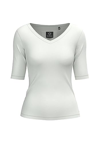 BOVIVA 23102 Premium Damen Basic V-Ausschnitt V Ausschnitt Neck Kurzarm T-Shirt (Tshirt) /Jersey Oberteile, Basics und Shirts aus Baumwolle in Unifarben Premium White,38 von BOVIVA