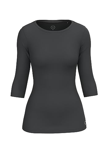 BOVIVA 30200 Damen Basic Boat Neck Uboot U Boot Ausschnitt Boatneck 3/4 arm dreiviertelarm T-Shirt Oberteile Shirts aus Baumwolle einfarbig Sommer Venus Black,36 von BOVIVA