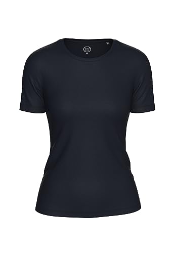 BOVIVA Silver Damen Basic Rundhals (Round-Neck) Kurzarm T-Shirt (Tshirt) /Jersey Oberteile, Basics und Shirts aus Baumwolle in Unifarben Sommer Silver Marine Classic,38 von BOVIVA