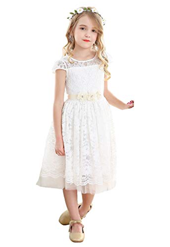 Bow Dream Runder Hals Vintage Spitze Hochzeit Förmlich Mädchenkleid Elfenbein 12 Jahre Jahre von Bow Dream