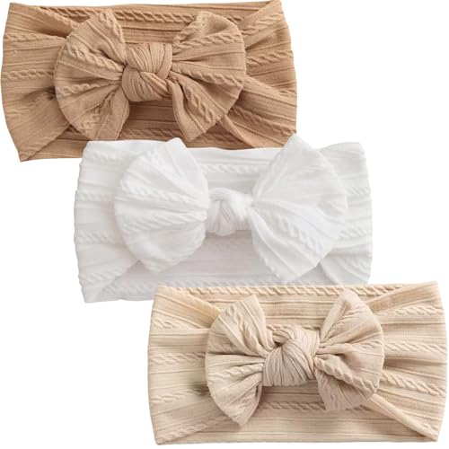 Haarbänder für Babys, Mädchen, Nylon, mit Schleife, Beige, 3 Stück Haarbänder für Babys, Mädchen, Nylon, mit Schleife, Beige, 3 Stück von Bow & Bloom