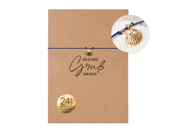 Bow & Hummingbird Armband Set Armband auf Karte - Jakobsmuschel - Ein kleiner Gruß vom Meer, 24 Karat vergoldeter Anhänger von Bow & Hummingbird