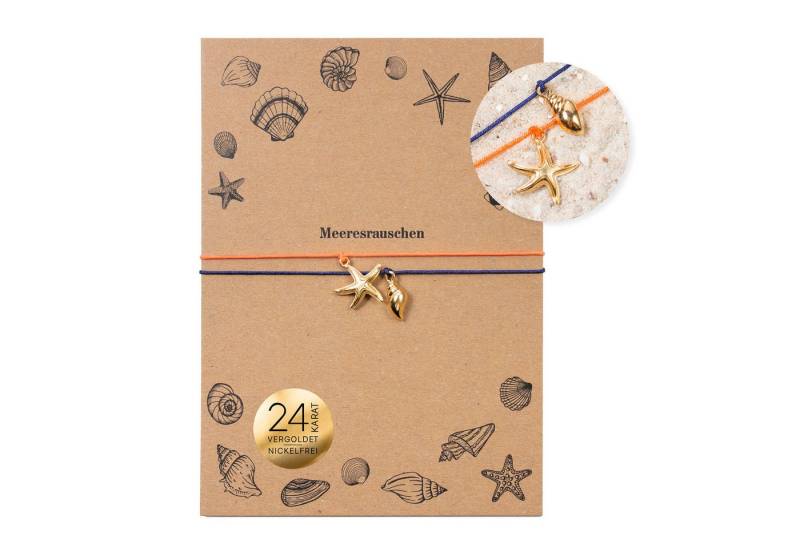 Bow & Hummingbird Armband Set Armband auf Karte - Seestern und Muschel - Meeresrauschen, 24 Karat vergoldeter Anhänger von Bow & Hummingbird