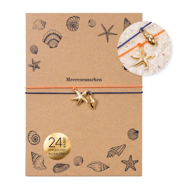 Bow & Hummingbird Armband auf Karte - Seestern und Muschel - Meeresrauschen von Bow & Hummingbird