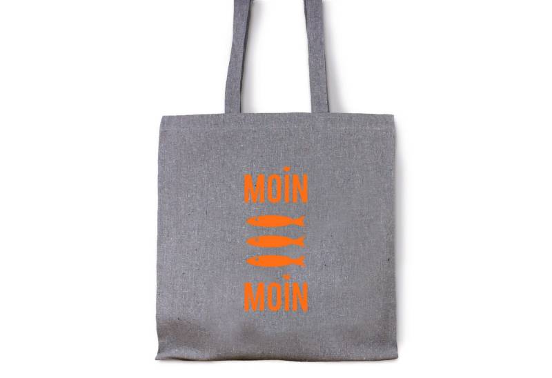 Bow & Hummingbird Beuteltasche Baumwollbeutel "Moin Moin Fische" (Neon-Orange), aus recycelter Baumwolle von Bow & Hummingbird