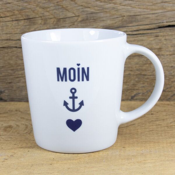 Bow & Hummingbird Großer Porzellanbecher Moin-Anker-Herz von Bow & Hummingbird