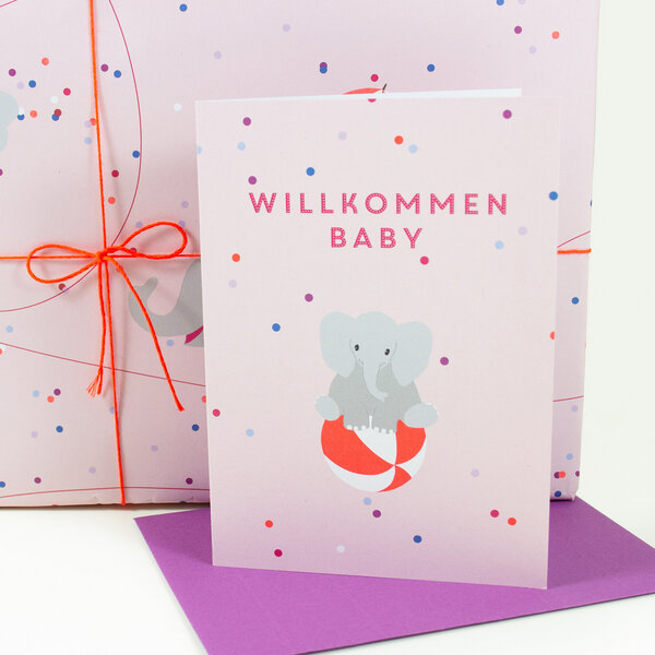 Bow & Hummingbird Grußkarte Willkommen Baby (Elefant) von Bow & Hummingbird