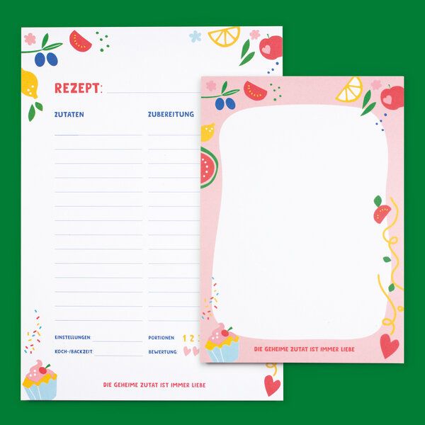 Bow & Hummingbird Notizblock-Set „Die geheime Zutat ist immer Liebe“ – Für Rezepte & Notizen mit Herz von Bow & Hummingbird