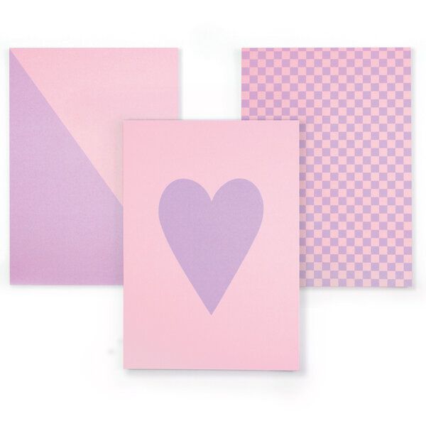 Bow & Hummingbird Notizblock-Set Herz/Karo/Diagonal - 3er Set in A6 aus Recyclingpapier von Bow & Hummingbird