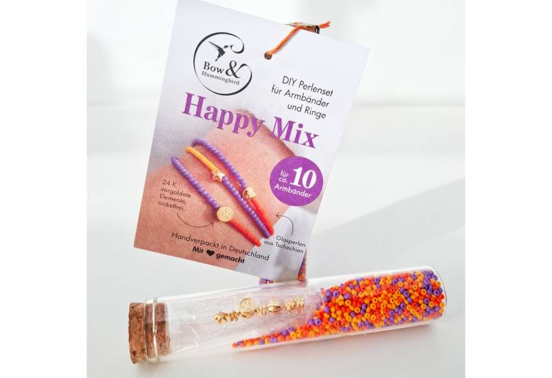 Bow & Hummingbird Perlenarmband Set DIY Perlenset für Armbänder und Ringe - Happy Mix, 24 Karat vergoldete Anhänger von Bow & Hummingbird