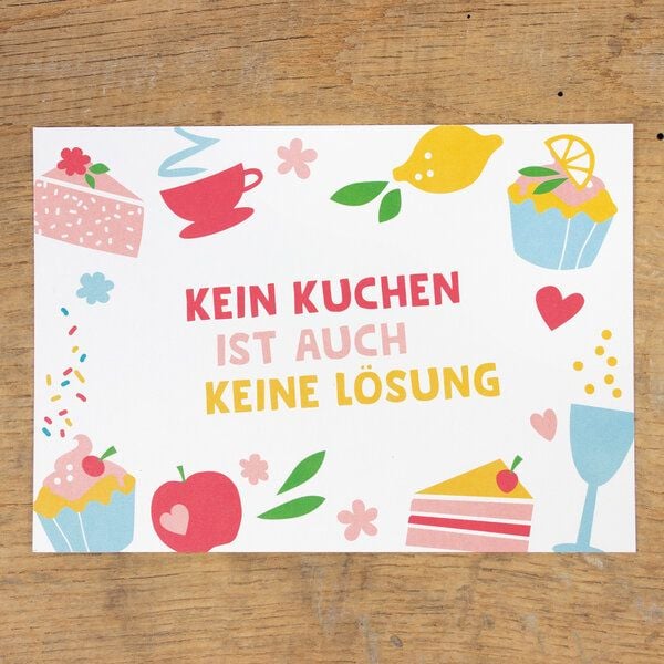 Bow & Hummingbird Postkarte "Kein Kuchen ist auch keine Lösung" aus Recyclingpapier von Bow & Hummingbird