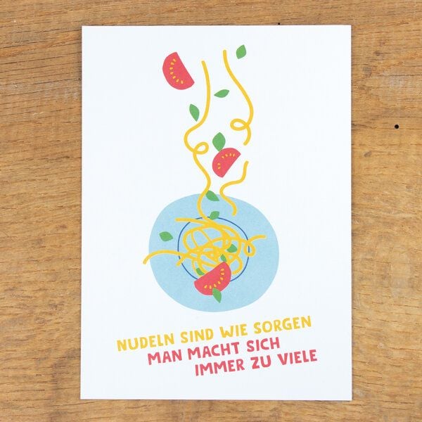 Bow & Hummingbird Postkarte "Nudeln sind wie Sorgen" aus Recyclingpapier von Bow & Hummingbird