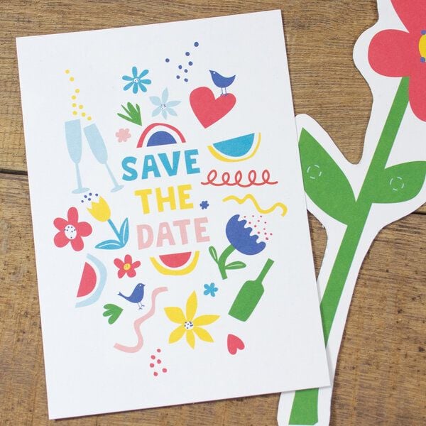 Bow & Hummingbird Postkarte Save the date von Bow & Hummingbird