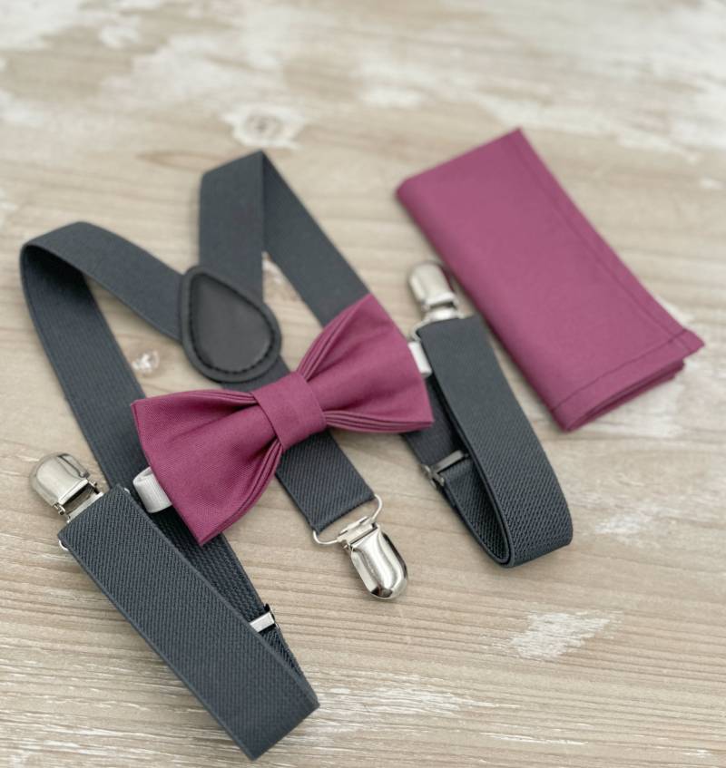 Chianti Fliege & Hosenträger | Charcoal Dunkelgrau Maulbeere Schleife Einstecktuch Ring Träger Outfit Boho Hochzeit Trauzeuge Geschenk von BowTieLoveINC
