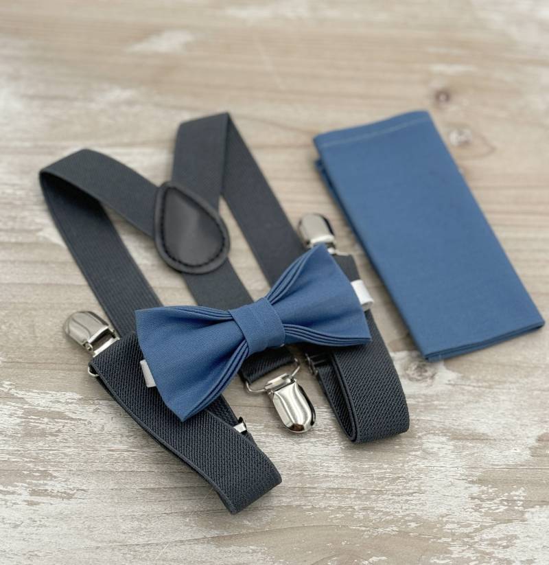 Dark Steel Fliege & Hosenträger | Charcoal Dunkelgrau Einstecktuch Ring Träger Outfit Boho Rustikale Hochzeit Trauzeuge Geschenk von BowTieLoveINC