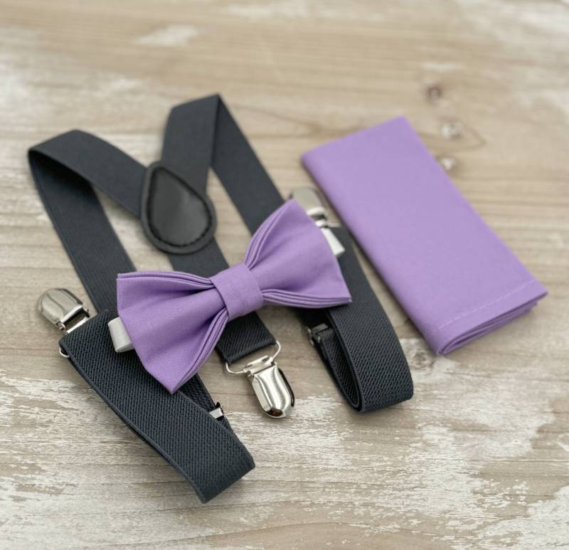 Tahiti Fliege & Hosenträger | Charcoal Dunkelgrau Einstecktuch Ring Träger Outfit Rustikales Hochzeitsoutfit Boho Trauzeuge Geschenk von BowTieLoveINC